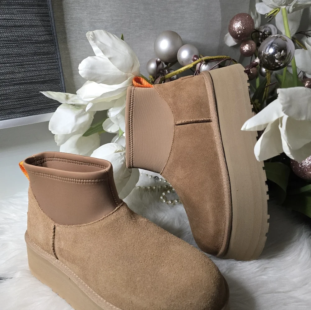 UGG CLASSIC MINI DIPPER PLATFORM CHESTNUT SUEDE WOMEN'S BOOTS Color:Chestnut New